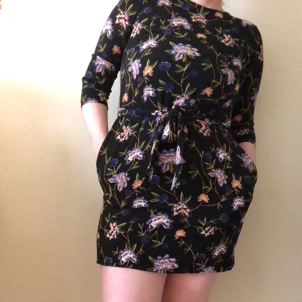 H&M Black long sleeve floral dress